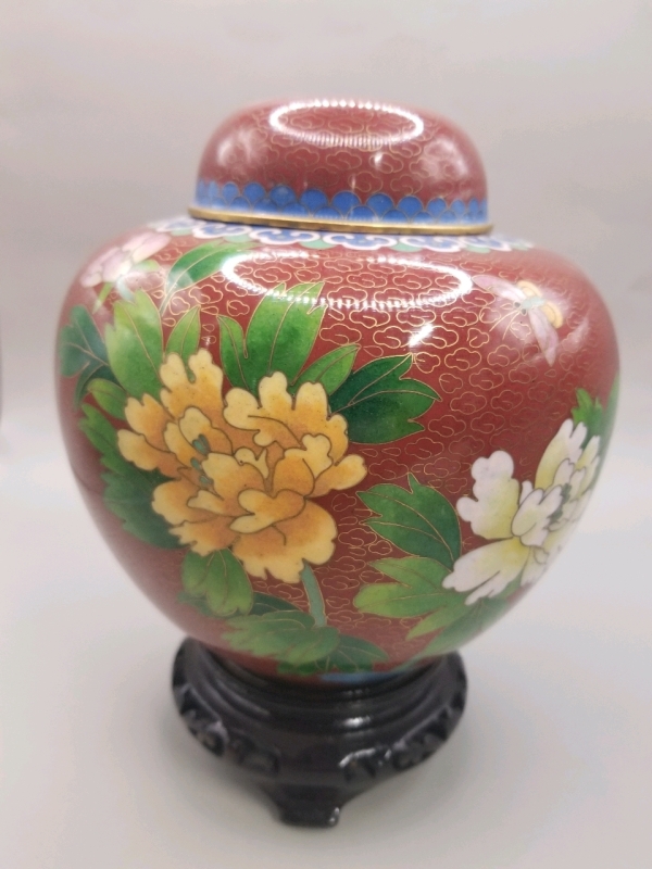 Vintage CLOISSONE GINGER JAR 8" high including the base