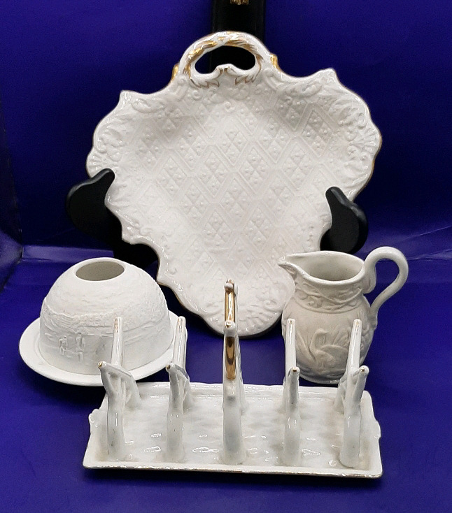 Antique Porcelain 6.5" Toast Rack Made in Bavaria RPM German Porcelain Dish Bernardaud Limoges Bisque Porcelain Golf Scene Votive Bisque Porcelain Jug