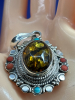 Amber Coral Turquoise Pendant 925 Sterling Silver - 4