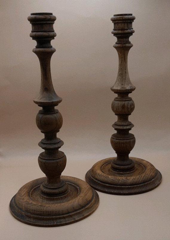 Antique 11" Hand Turned Wooden Candlesticks