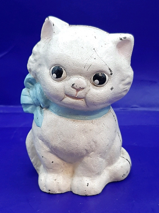 Antique Cast Iron 4.5" White Cat Coin Bank