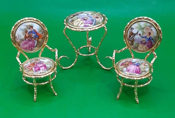 Vintage Limoges Miniature 2"H Table Chairs