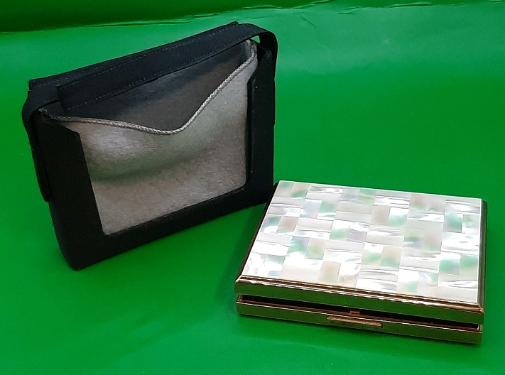 Vintage 4.25" Mother of Pearl Hard Case Purse with Storage Holder Made in Switzerland