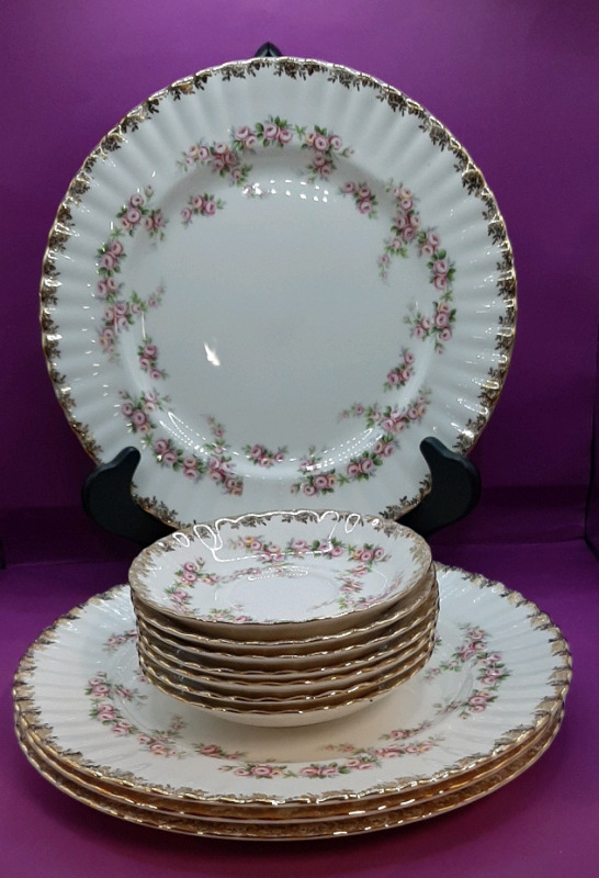 Vintage Royal Albert Dimity Rose 4 10" Dinner Plates 7 Saucers