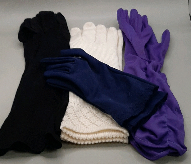 Vintage Max Mayers Knit Gloves Black Suede Like Elbow Length Gloves Short Navy Gloves by Kaiser Long Purple Gloves with Ruching