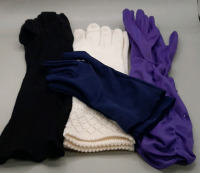 Vintage Max Mayers Knit Gloves Black Suede Like Elbow Length Gloves Short Navy Gloves by Kaiser Long Purple Gloves with Ruching