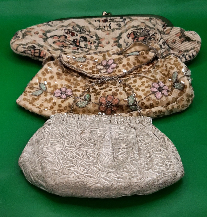 Vintage Purses 10" X 4.5" Carpet Bag Delicate Sequin and Beaded French Brocade