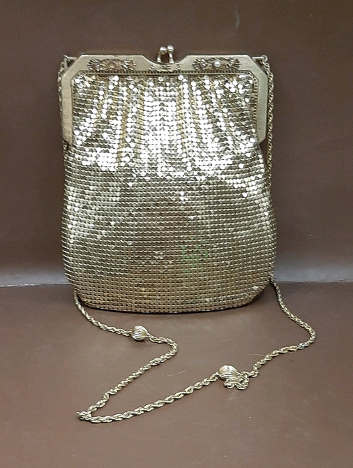 Vintage 6" X 5" Whiting and Davis Gold Mesh Evening Bag Made in USA