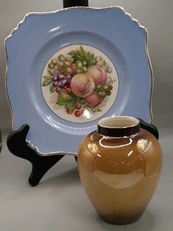 Vintage Royal Winton Grimwades 9" Plate with Fruit Royal Winton Lustre Vase