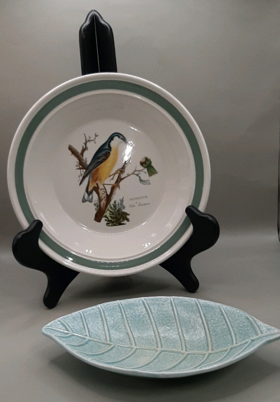 Vintage Sylvac 8.25" Leaf Dish and a Portmeirion Birds of Britain Nuthatch Bowl