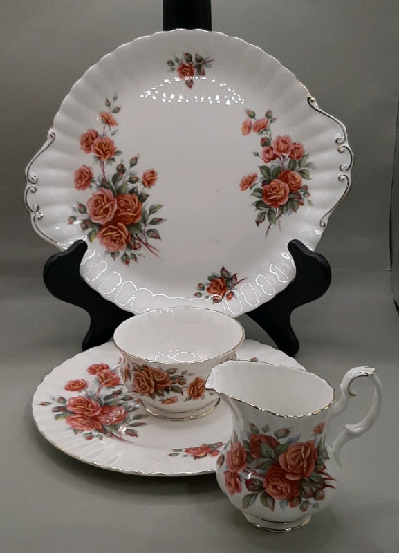 Vintage Royal Albert 10" Centennial Rose Cake Plate Creamer and Sugar Salad Plate