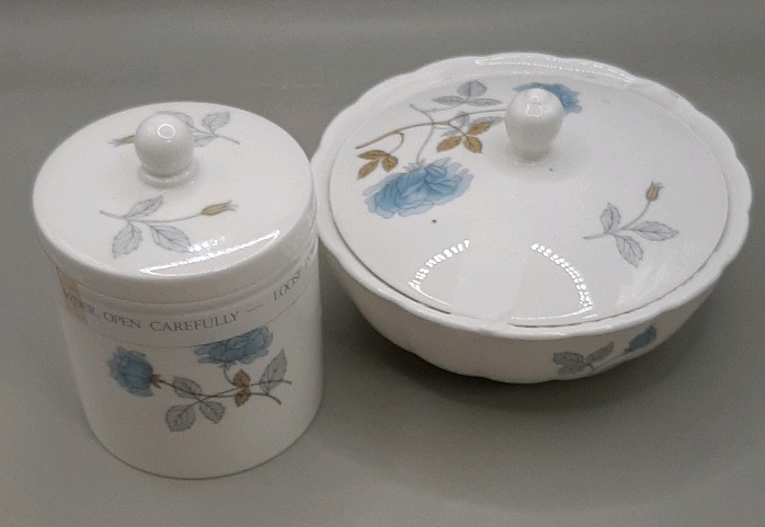 Vintage Wedgwood Ice Rose Powder Jar and Bowl