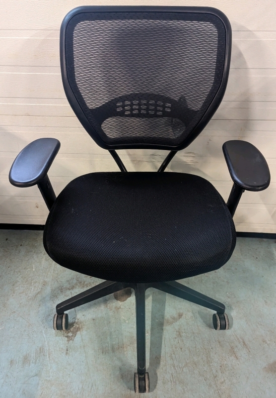 Mesh Backed Office Chair with Arms - 27" wide, 34" deep, up to 41" tall.