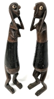 Vintage Pair of Comical & Anatomically Correct Humanoid Figures Carved in Wood 8.2" Tall