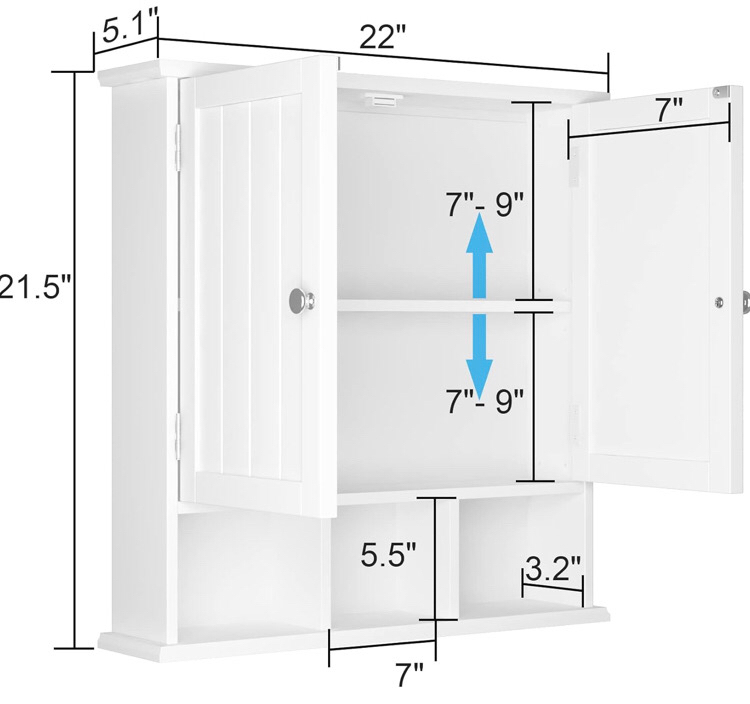 New ChooChoo Bathroom Cabinet Wall Mounted 2-Door with 3 Open Shelves