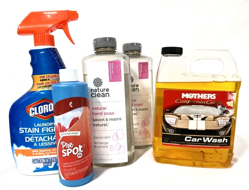 As-Is Cleaning Supplies: Laundry Stain Fighters, Natural Hand Soap & Car Wash Soap