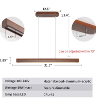 New YISDESIGN 31.5" Wood Integrated Led Linear Pendant 18W 4000K Modern Farmhouse Pendant Lights