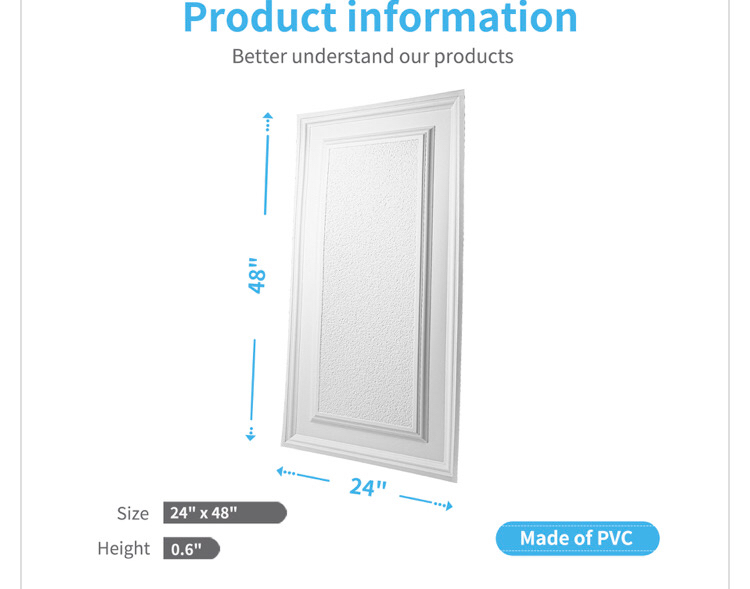 New Art3d Drop Ceiling Tiles 24x48 inch White (12-Pack, 96 Sq.ft), 3D Wainscoting Panels Glue Up 2x4 FT