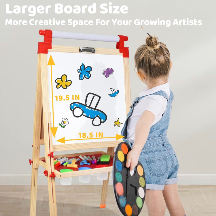 Joyooss Art Easel for Kids, Height Adjustable Standing Wooden Kid Easel