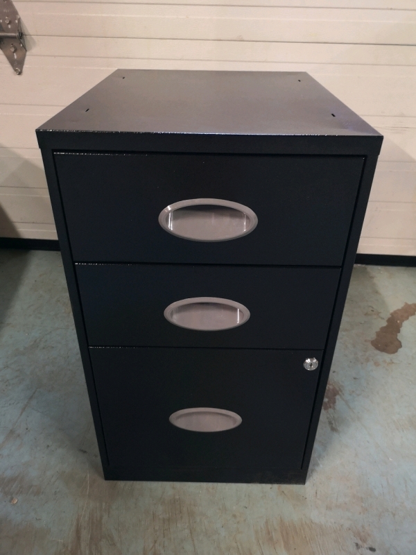 Black 3 Drawer Filing Cabinet - with Keys