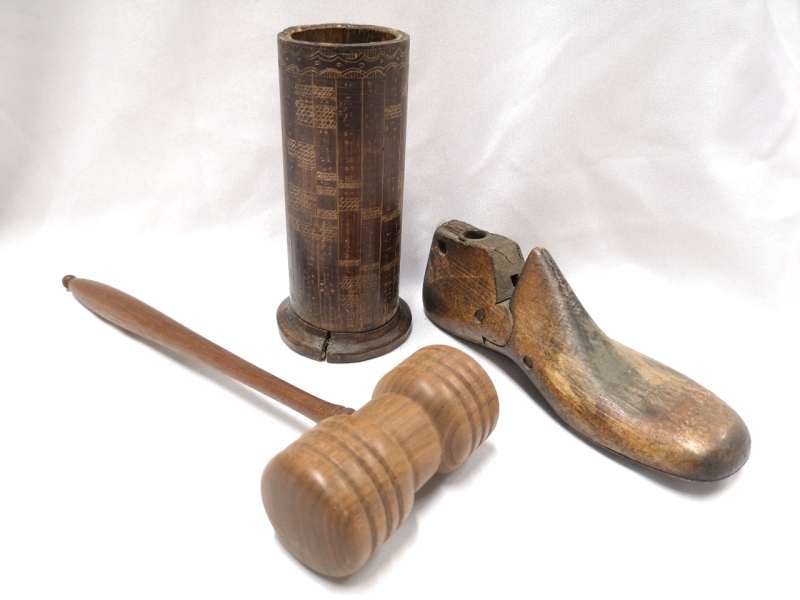 Vintage Wooden Gavel, Vase +