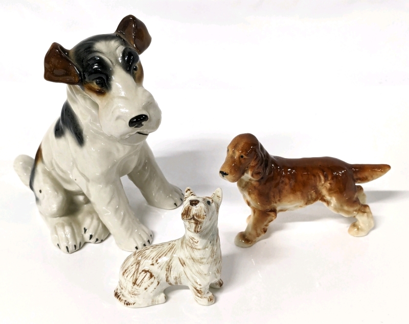 Trio Vintage of Porcelain Dogs 3.75" - 5.5" Tall