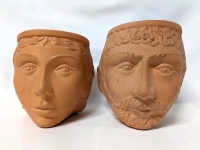 Pair of Terracotta Wall Hanging Classical Grecian Planters 6.75" - 7.2" Tall