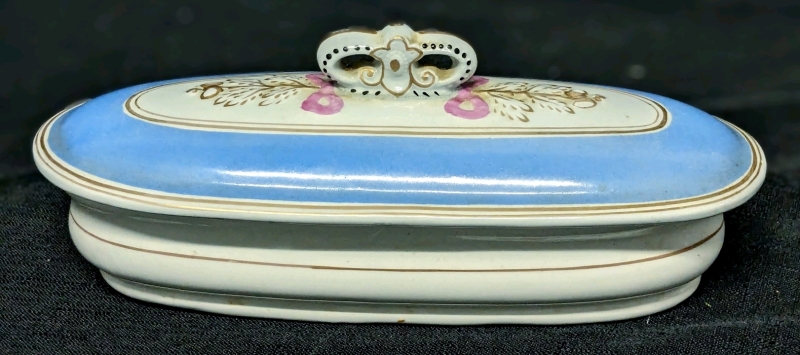 Antique Ironstone W & E Corn Burslem Covered Toothbrush Box 8.2" x 3" x 3.5" Tall (incl Lid)