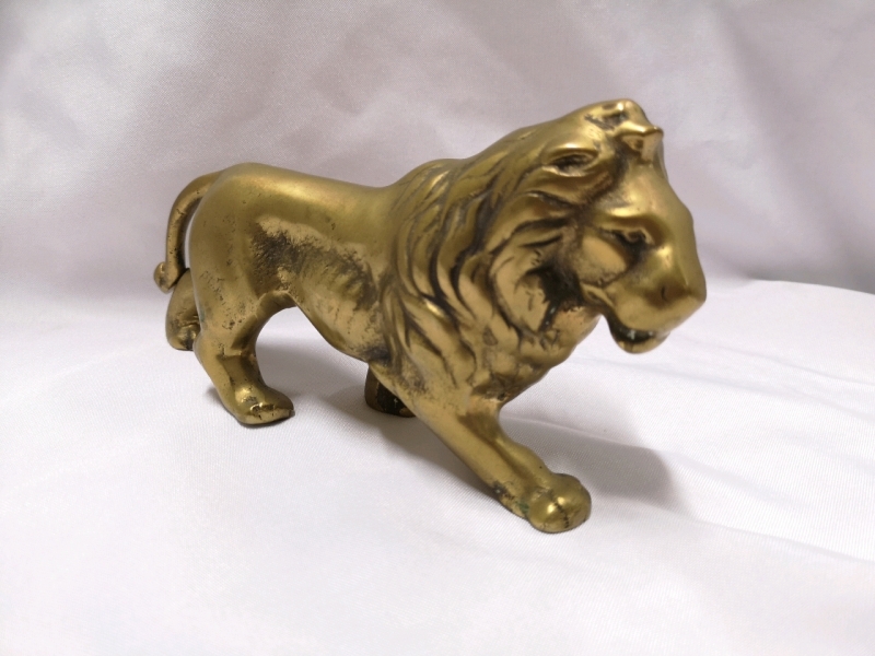 Vintage Brass Lion Figure - 9" long & 4.5" Tall