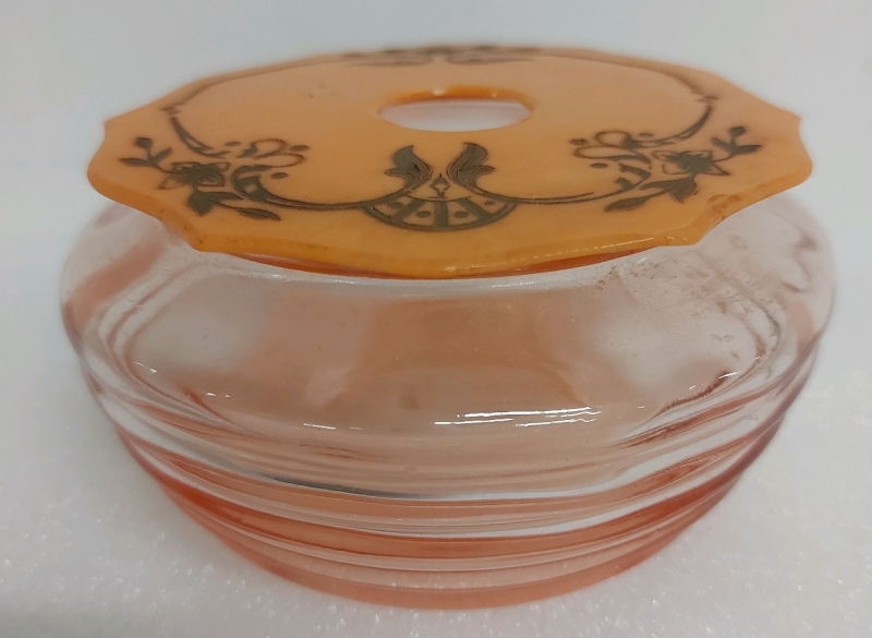Vintage Pink Depression Glass Powder Jar Hair Receiver With Lid 4.5"x2"
