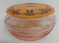 Vintage Pink Depression Glass Powder Jar Hair Receiver With Lid 4.5"x2"