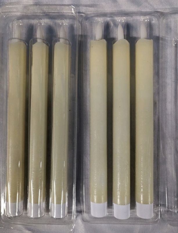 6 New 10" Tall Battery Operated Flickering Flame Candles.