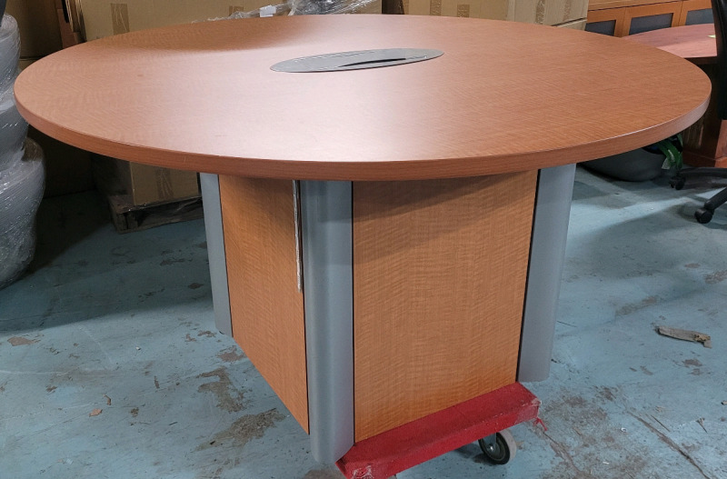 60" (5ft) Diameter Wood Round Office / Rec Room Table , Power Outlet Built-In to Top .
