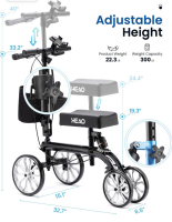 New HEAO Knee Walker with Shock Absorber for Foot Injuries, 10" All Terrain Wheels Knee Scooter with Phone Holder