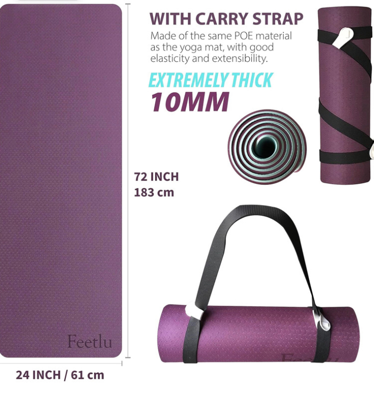New Feetlu Yoga Mat with Strap Non-Skid Dual Surface Workout Mat 26&rdquo;x72&rdquo;