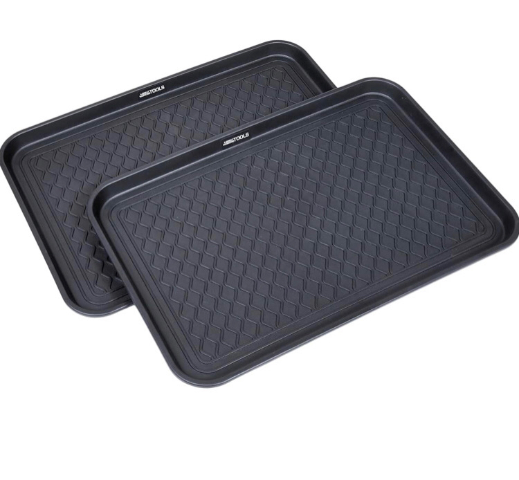 Great Working Tools Boot Trays - Set of 2 Black All Weather Heavy Duty Shoe Trays, Pet Bowl Mats Trap Mud, Water and Food Mess to Protect Floors - 23.75" x 15.5" x 1.25"