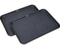 Great Working Tools Boot Trays - Set of 2 Black All Weather Heavy Duty Shoe Trays, Pet Bowl Mats Trap Mud, Water and Food Mess to Protect Floors - 23.75" x 15.5" x 1.25"