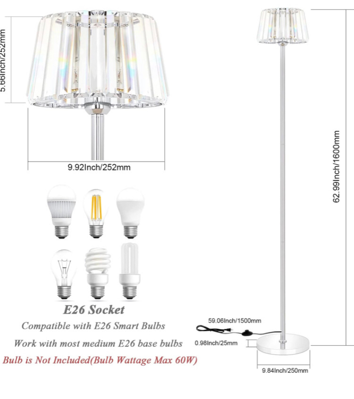 New Ralbay Elegant Crystal Floor Lamp