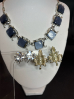 Blue Lucite CORO Necklace CORO Large Faceted Stone Earrings