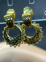 Etched 925 Gold over Hoop Earrings with Black Enamel Etch