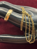 Wide Gold Filled Ring Band and Chain