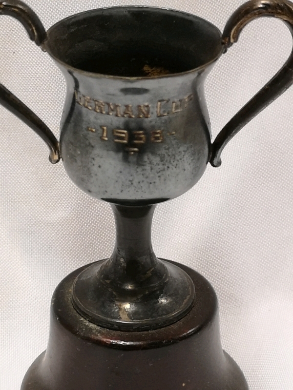 Vintage Small Trophy German Cup 1938 on Wood Stand