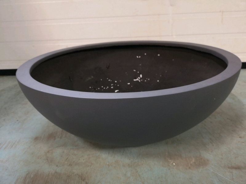 New Green Theory Fiberglass Low Bowl Planter - D27.25" & H9.5" Matte Grey