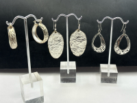 Three 925 Sterling Silver Modern Earrings Stamped