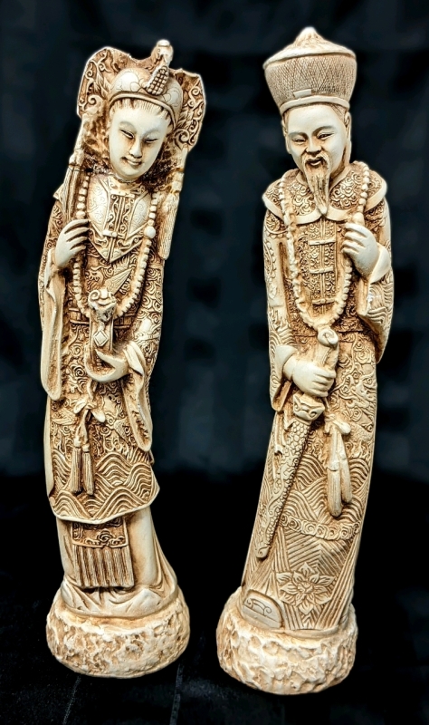 Pair of 12.75" Tall Mandarin Couple Resin Figures