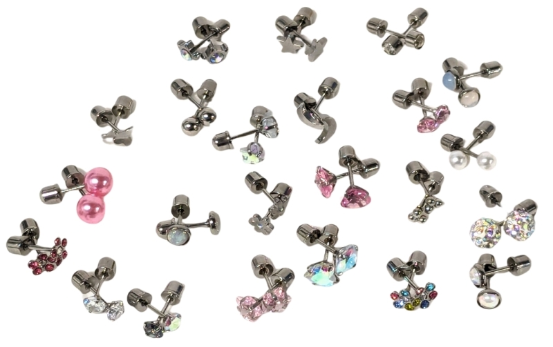 20+ Pairs of Assorted Silver Tone Stud Earrings with Screw-Backs