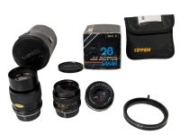 4 Vintage Camera Lenses : Yashika 135mm + 28mm, Nikon 50mm & Tiffen Professional Filter Lens