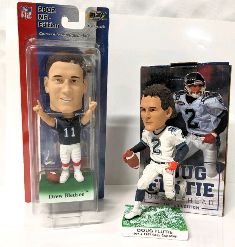 Upper Deck 2002 NFL Edition Collectable Drew Bledsoe Bobblehead & Doug Flutie Limited Edition Bobblehead