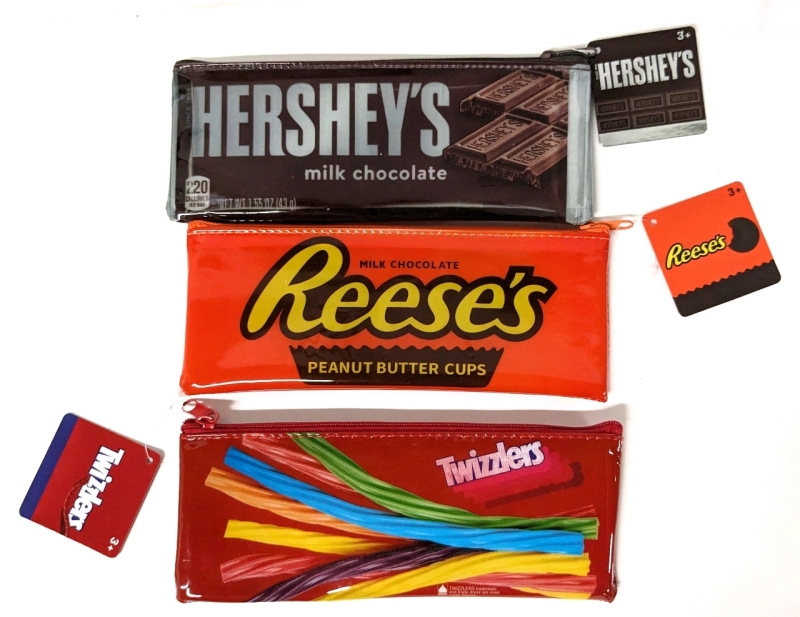 3 New Advertising Pencil Cases : Hershey's Milk Chocolate, Reese's Peanut Butter Cups & Twizzlers 7.5" x 3"