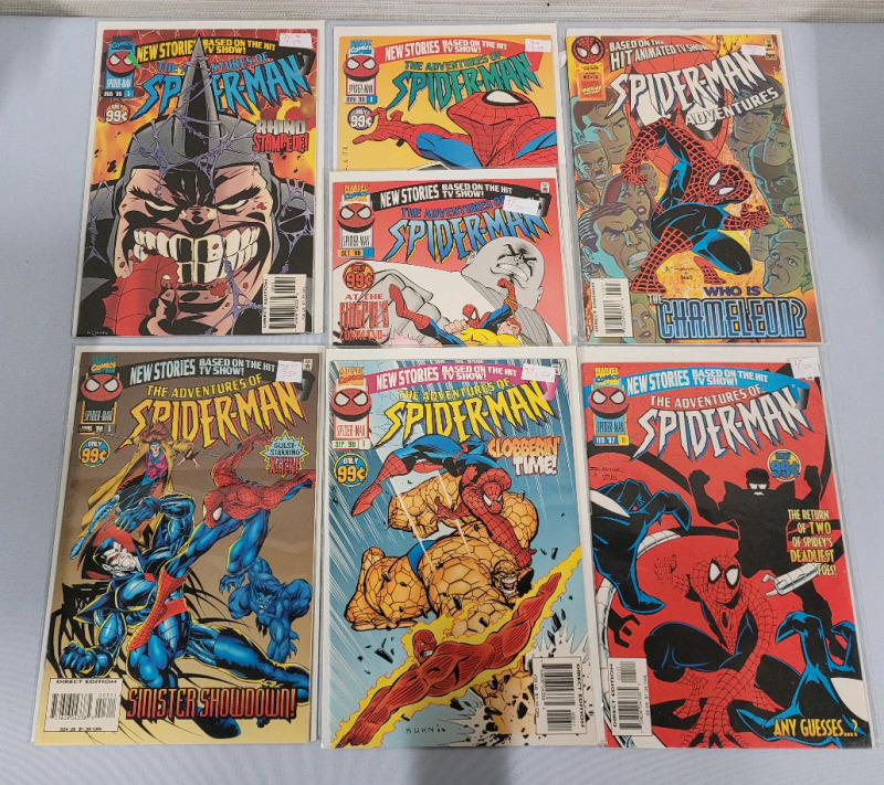 Marvel Comics The Adventures of Spider-Man . Seven (7) Comic Books . All Bagged & Boarded